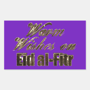Warm Wishes on Eid al-Fitr Purple Gold Typography Rectangular Sticker