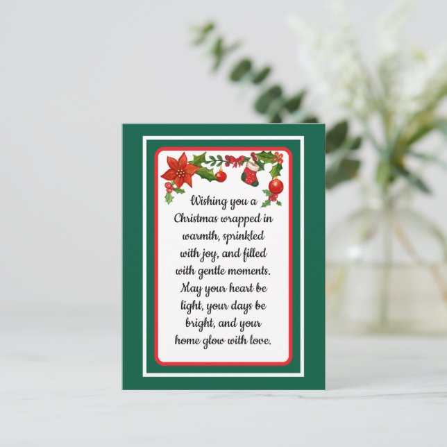 Warm wishes poinsettia christmas card (Standing Front)