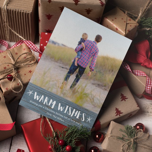 Warm Wishes Rustic Beach Family Photo Christmas Holiday Card (Warm Wishes Rustic Beach Family Photo Christmas Holiday Card)