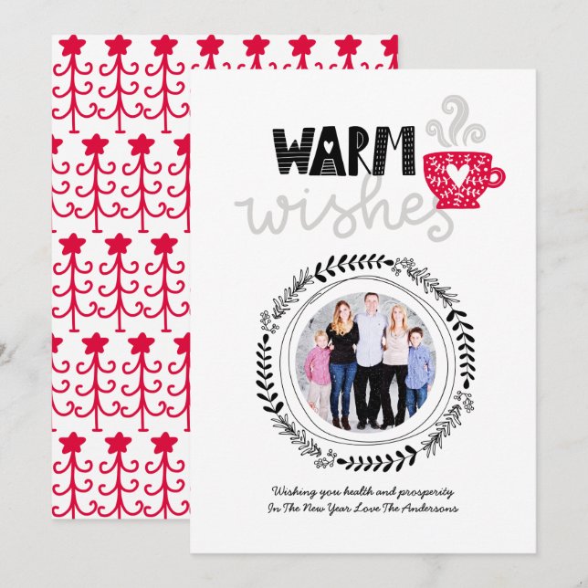 Warm Wishes Scandinavian Doodle PHOTO Christmas Invitation (Front/Back)