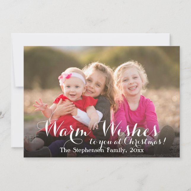 Warm Wishes Script Christmas Photo Card (Front)