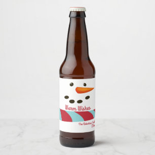 Warm Wishes, Snowman Holiday Beer Bottle Label