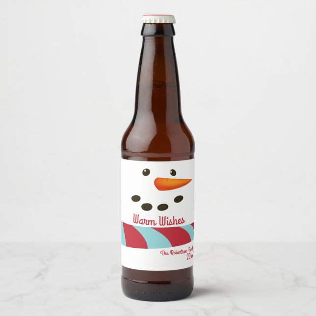 Warm Wishes, Snowman Holiday Beer Bottle Label (Front)