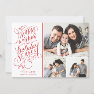 Warm Wishes This Holiday Hand Lettered 3-Photo Card
