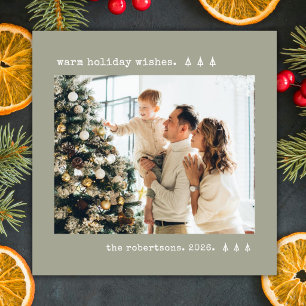 Warm Wishes Typewriter Pine Tree Photo Sage Holiday Card