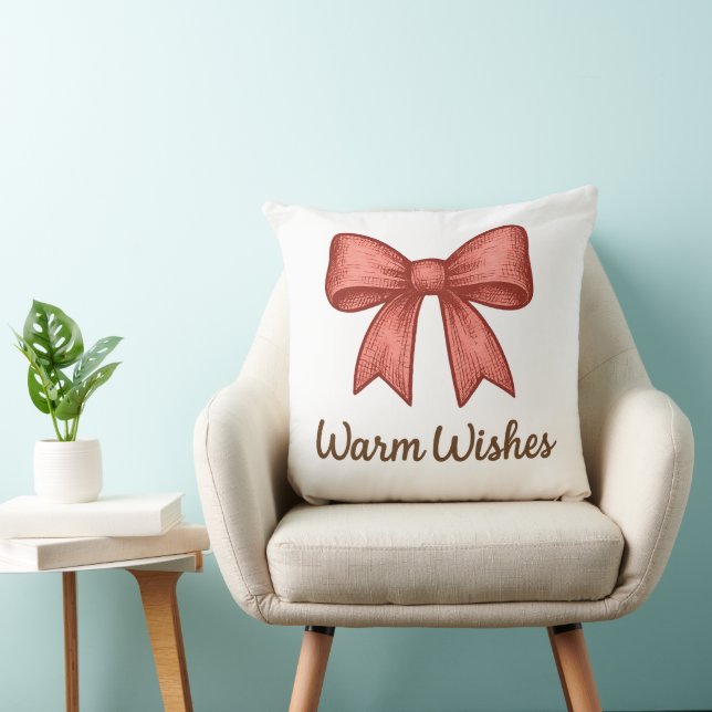 Warm Wishes Vintage Bow Coquette Holiday Gift Cushion (Chair)