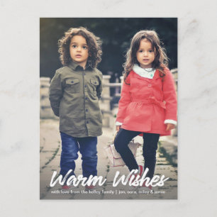Warm Wishes White Script Vertical Holiday Photo Postcard