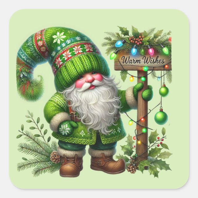 Warm Wishes Winter gnome Square Sticker (Front)