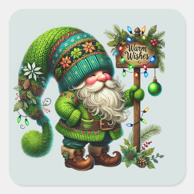 Warm Wishes Winter gnome  Square Sticker (Front)