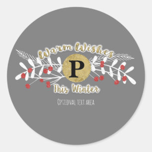 Warm Wishes Winter Rustic Christmas Holiday Classic Round Sticker