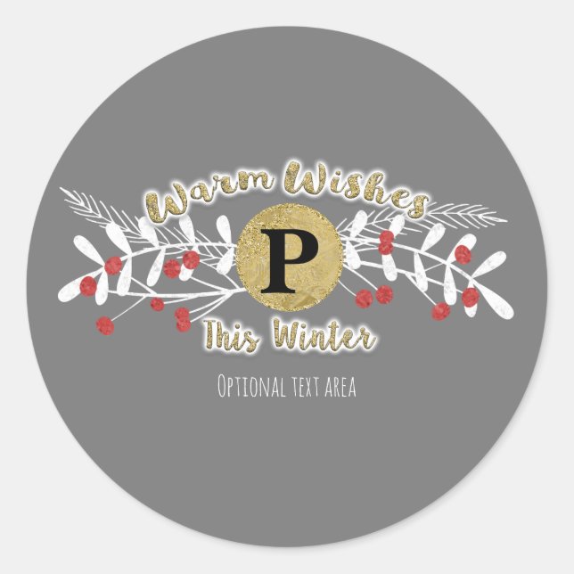 Warm Wishes Winter Rustic Christmas Holiday Classic Round Sticker (Front)