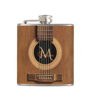 Warm Wood Acoustic Guitar Hip Flask