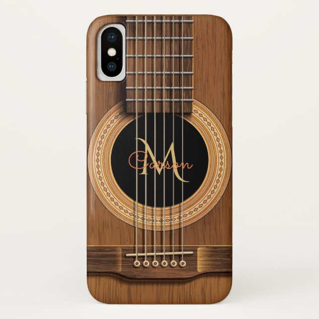 Warm Wood Acoustic Guitar iPhone X Case (Back)
