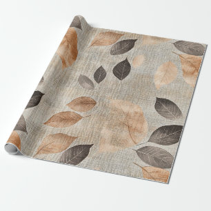 Warm Woodland Leaves and Twig in Earth Tones Wrapping Paper