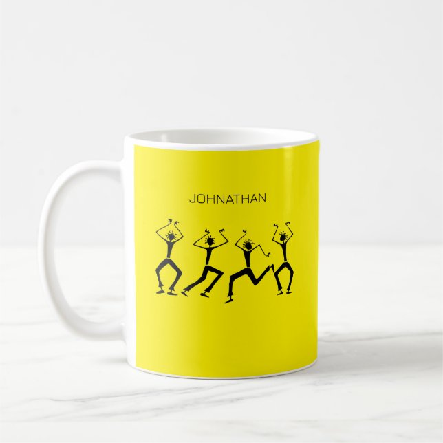 Warm Yellow and Silhouette Happiness Party Dancers Coffee Mug (Left)