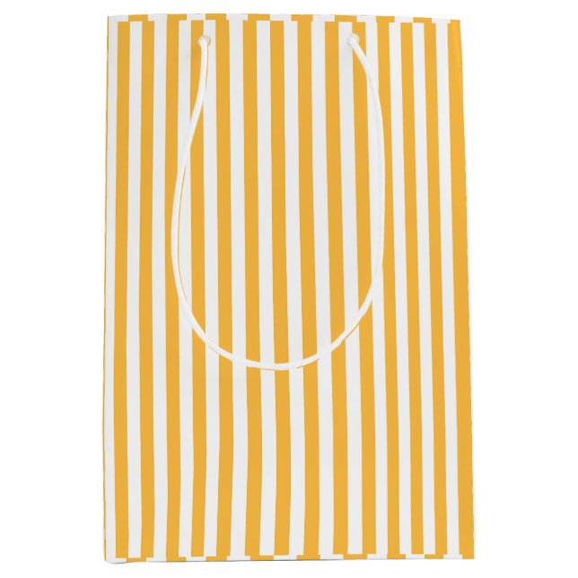 Warm Yellow and White Narrow Stripes Medium Gift Bag (Front)