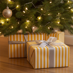 Warm Yellow and White Narrow Stripes Wrapping Paper Sheet