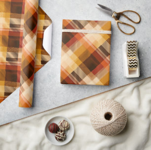 Warm Yellow Brown Autumn Check Honey Plaid Pattern Wrapping Paper