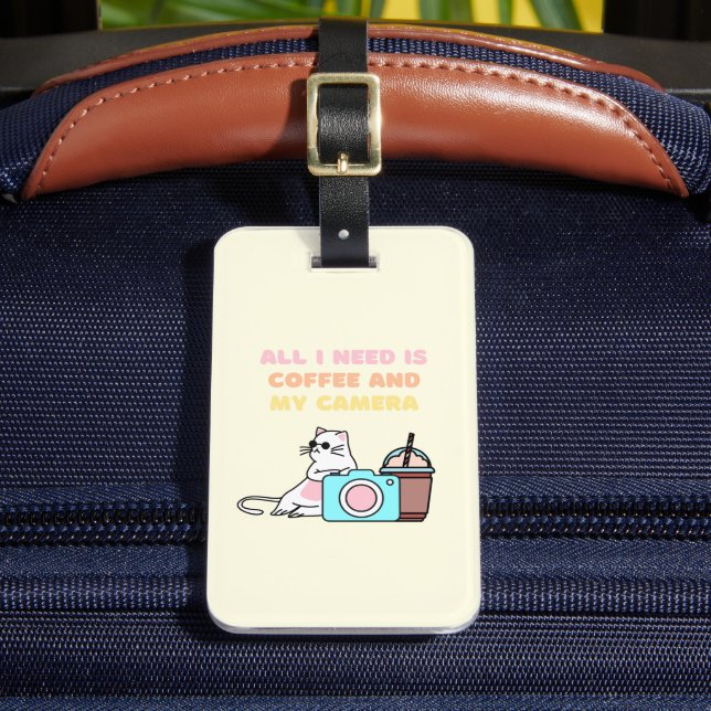 Warm Yellow Cat&Camera Luggage Tag (Front Insitu 2)