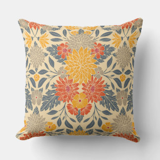 Warm Yellow, Orange & Blue Floral Cushion