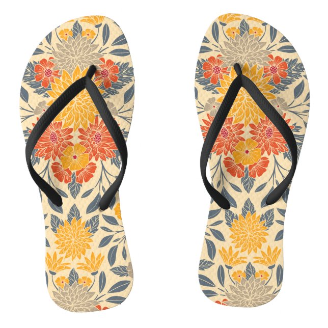 Warm Yellow, Orange & Blue Floral Flip Flops (Footbed)