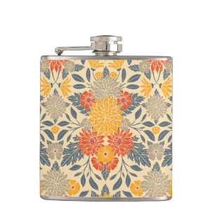 Warm Yellow, Orange & Blue Floral Hip Flask
