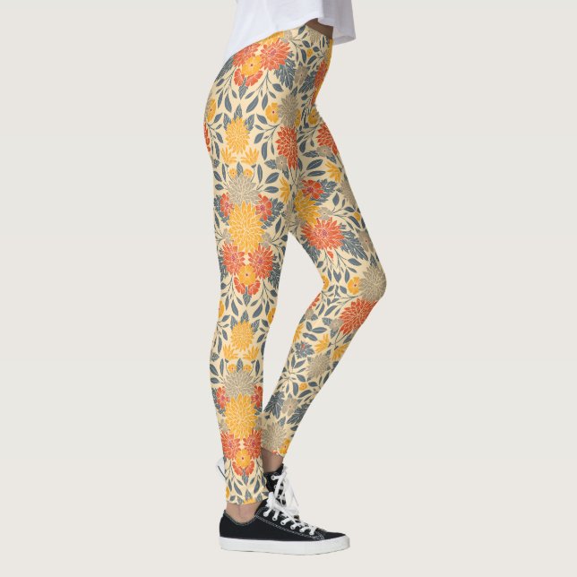 Warm Yellow, Orange & Blue Floral Leggings (Right)