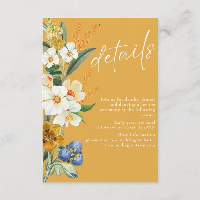 Warm yellow Spring Garden Wildflowers wedding Enclosure Card (Front)