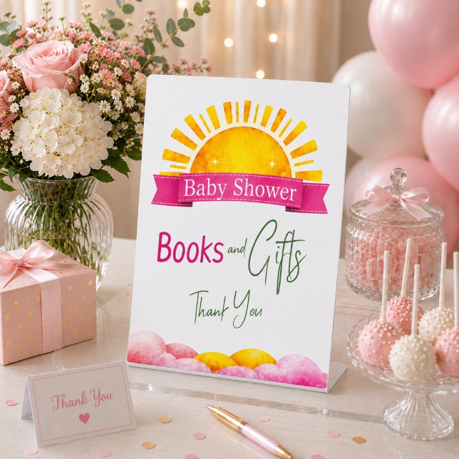 Warm Yellow Sun Books And Gifts Tabletop Party Pedestal Sign (Creator Uploaded)