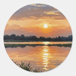 Warm Yellow Sunset by Lake Classic Round Sticker