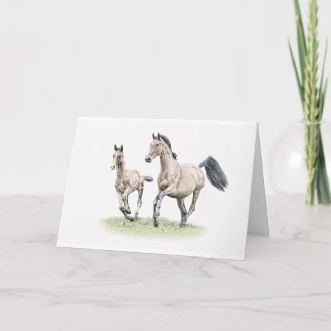 Warmblood Mare & Foal Birthday Card Horse (Front)