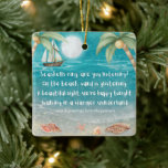 Warmer Wonderland Tropical Beach Christmas Ceramic Ornament<br><div class="desc">Tropical theme Christmas ornament features a moonlight beach with seashells and glistening sand, palm trees, and a ship sailing in the sea. The lyrics are to the tune of "Winter Wonderland" but with a tropical twist that says: "Seashells ring, are you listening? -- On the beach, sand is glistening --...</div>
