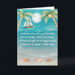 Warmer Wonderland Tropical Beach Christmas  Holiday Card<br><div class="desc">Tropical theme Christmas card features a moonlight beach with seashells and glistening sand, palm trees, and a ship sailing in the sea. The lyrics are to the tune of "Winter Wonderland" but with a tropical twist that says: "Seashells ring, are you listening? -- On the beach, sand is glistening --...</div>