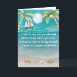 Warmer Wonderland Tropical Beach Christmas  Holiday Card<br><div class="desc">Tropical theme Christmas card features a moonlight beach with seashells and glistening sand, palm trees, and a ship sailing in the sea. The lyrics are to the tune of "Winter Wonderland" but with a tropical twist that says: "Seashells ring, are you listening? -- On the beach, sand is glistening --...</div>