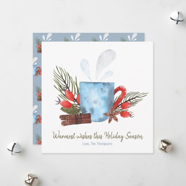 Warmest Holiday Wishes Cosy Mug Card (Front/Back In Situ)