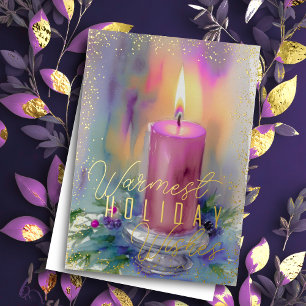 Warmest Holiday Wishes Watercolor Candle Card