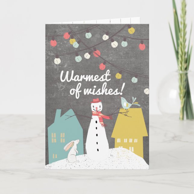 Warmest of Wishes | Vintage Snowman Holiday Card (Front)