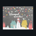 Warmest of Wishes Vintage Style Christmas Snowman Holiday Postcard<br><div class="desc">A modern vintage style holiday postcard featuring a happy snowman standing outside in the snow under an array of colourful twinkling holiday lights. A sweet card to send your friends and loved ones a charming wish for the warmest of Christmas holidays! These adorable postcards coordinate nicely with the entire matching...</div>