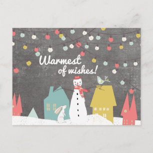 Warmest of Wishes Vintage Style Christmas Snowman Holiday Postcard