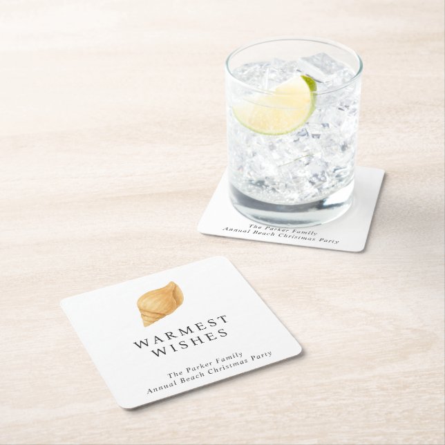Warmest Wishes Beach Modern Christmas Square Paper Coaster (Insitu)