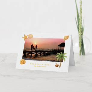 Warmest Wishes Beach Photo Modern Christmas Foil Holiday Card