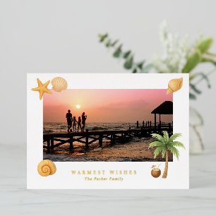 Warmest Wishes Beach Photo Modern Christmas Foil Holiday Card