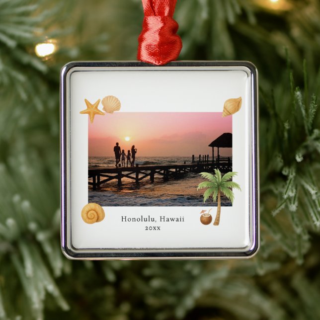 Warmest Wishes Beach Photo Modern Christmas Metal Tree Decoration (Tree)