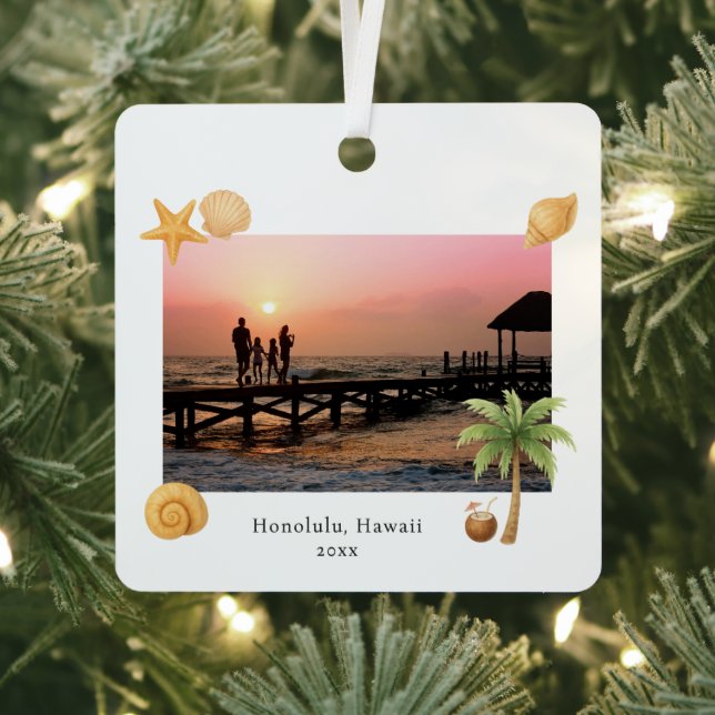 Warmest Wishes Beach Photo Modern Christmas Metal Tree Decoration (Insitu)