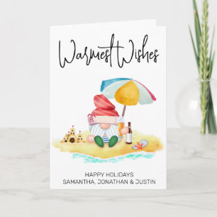 Warmest Wishes Beach tropical Santa Gnome Card