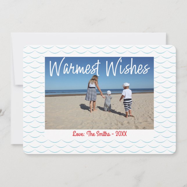 Warmest Wishes Beachy Coastal Holiday Photo Card (Front)