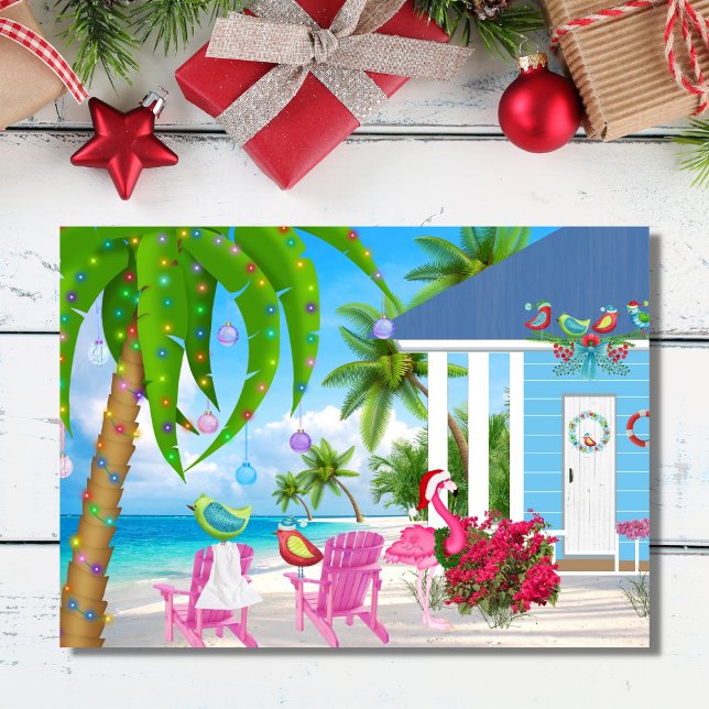 Warmest Wishes Birds and Beach House Christmas Holiday Card (Creator Uploaded)