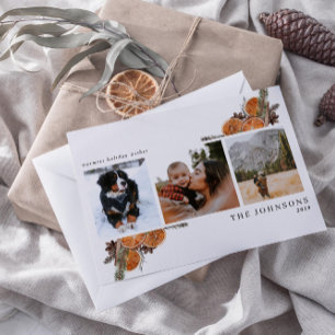 Warmest Wishes Boho Citrus Botanical 3 Photo  Holi Holiday Postcard