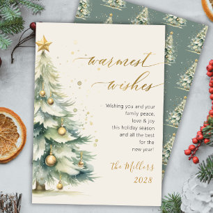 Warmest Wishes Chic Gold Script Christmas Tree Holiday Card