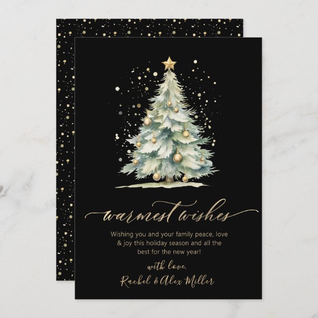 Warmest Wishes Chic Gold Script Tree Non Photo Holiday Card (Front/Back)